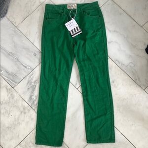 NWT Free People SR vs. Sandrine Rose women 27 green cotton/flax jeans very soft